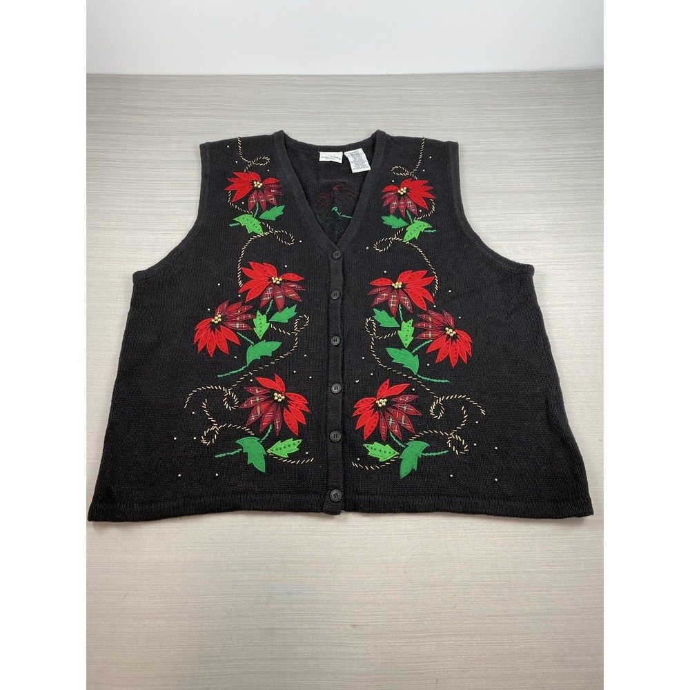 Vintage Bobbie Brooks Women's Size 22W/24W Christmas Sweater Vest Poinsettia